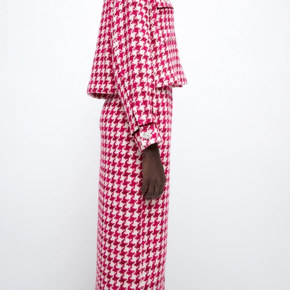 Zara TWEED TEXTURED WEAVE HOUNDSTOOTH
High-waist Midi Skirt Front Slit Pink NEW - Picture 12 of 16